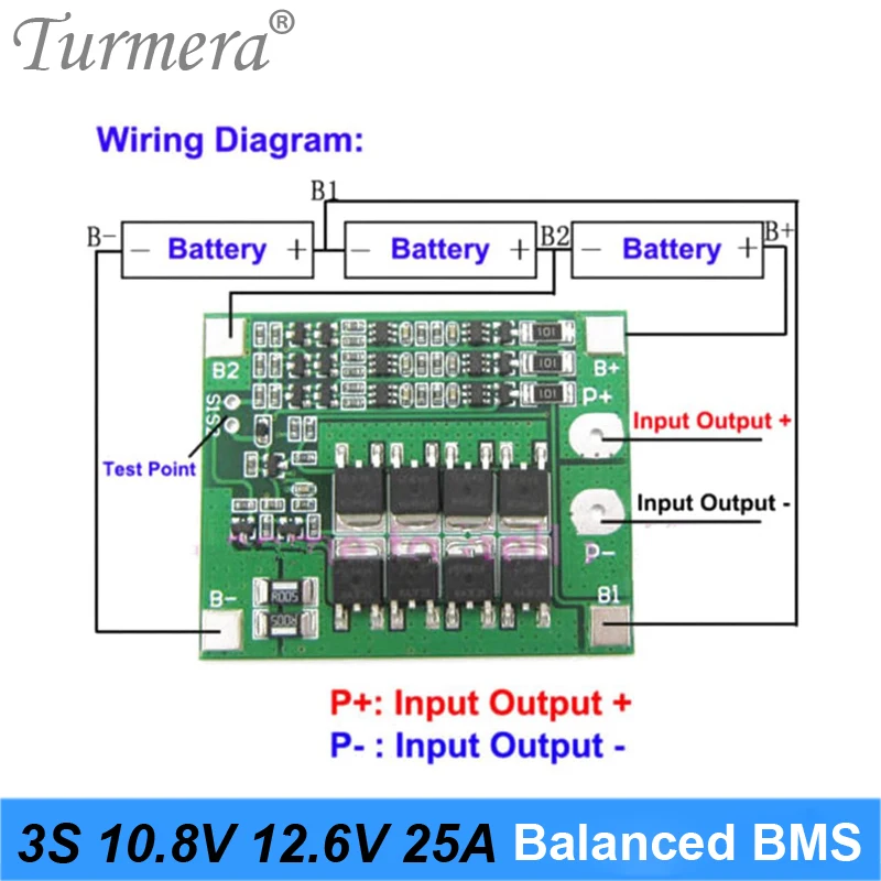 Carte de protection d'équilibre pour batterie Li-ion, pour tournevis et alimentation électrique ininterrompue, Turmera, BMS 10.8V 12.6V 3S 25a