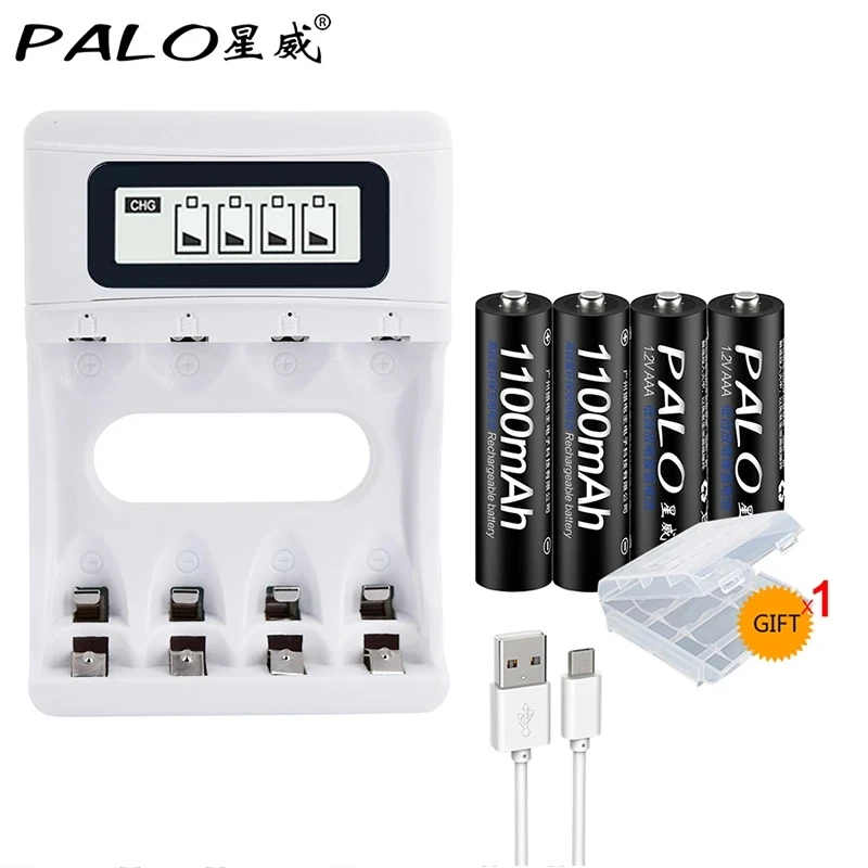 

PALO AAA battery AAA rechargeable battery 1.2V AAA Ni-MH batteries + AA battery charger for clocks, mice, computers,Microphone