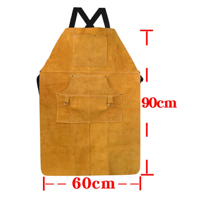 Avental de trabalho de couro 90x60cm, multiferramenta de bolso para soldagem, polimento e reparo de ferragens, avental anti-escaldante resistente ao desgaste