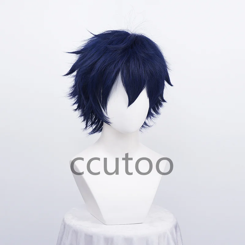 

Ensemble Stars Cosplay Wigs Sazanami Jun Blue Layered Fluffy Short Heat Resistant Synthetic Hair Anime Costume Wig + Wig Cap