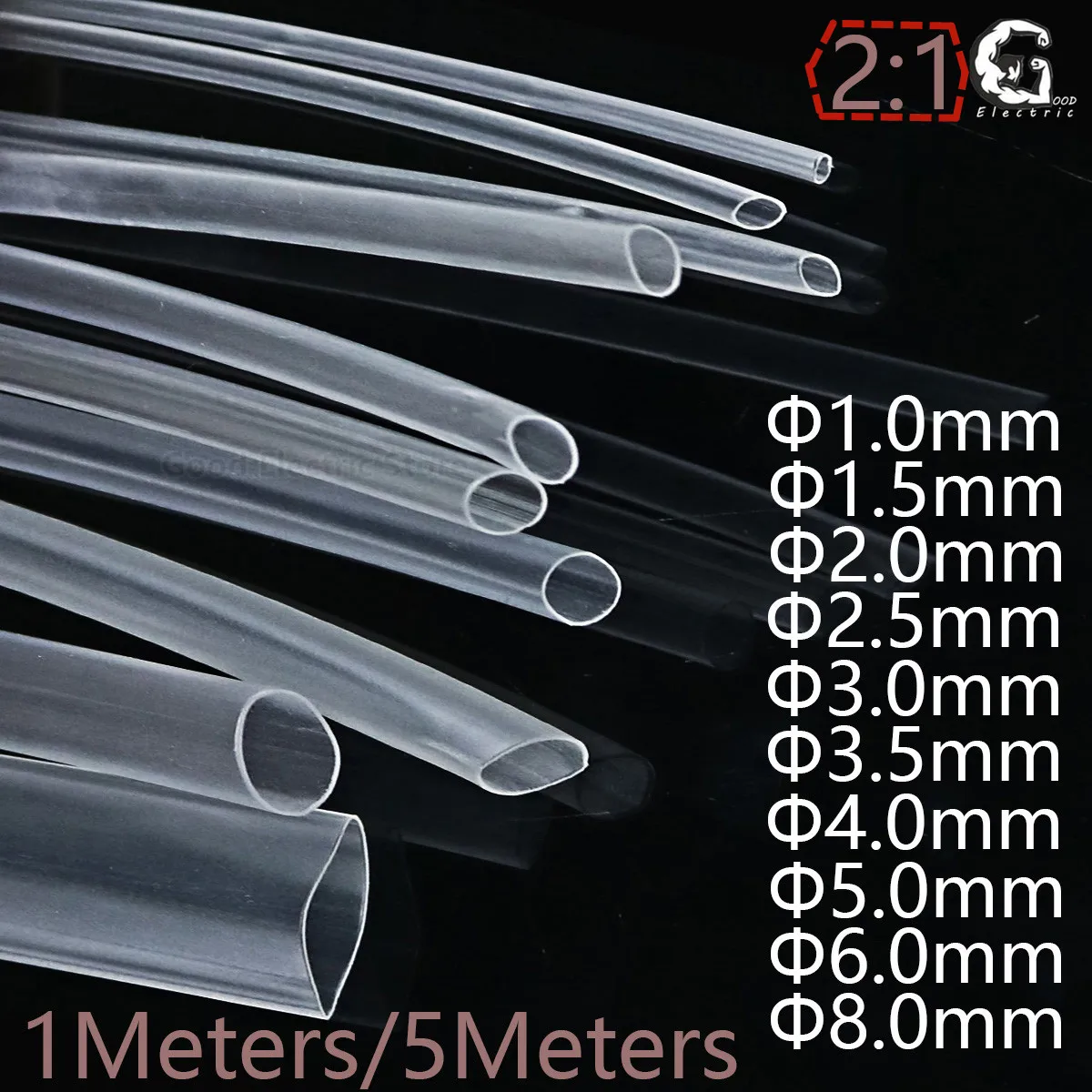 Transparent Clear 2:1 1mm 1.5mm 2mm 2.5mm 3mm 3.5mm 4mm 5mm 6mm 8mm Heat Shrink Tube Shrinkable Tubing Sleeving Wrap Wire kits