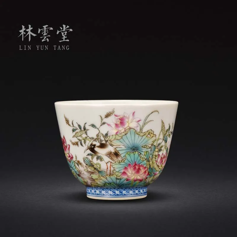 Lin Yuntang masters cup sample tea cup and cup kung fu tea cups jingdezhen manual hand-painted famille rose tea cups