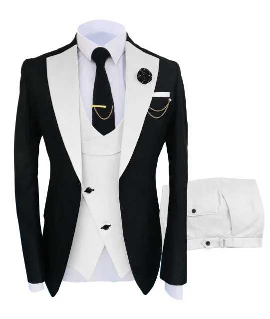 

2022 Elegant Wedding Suits For Men Black White Bridegroom Groomsmen Best Man Blazer Groom Tuxedo Slim Fit Formal Costume Homme