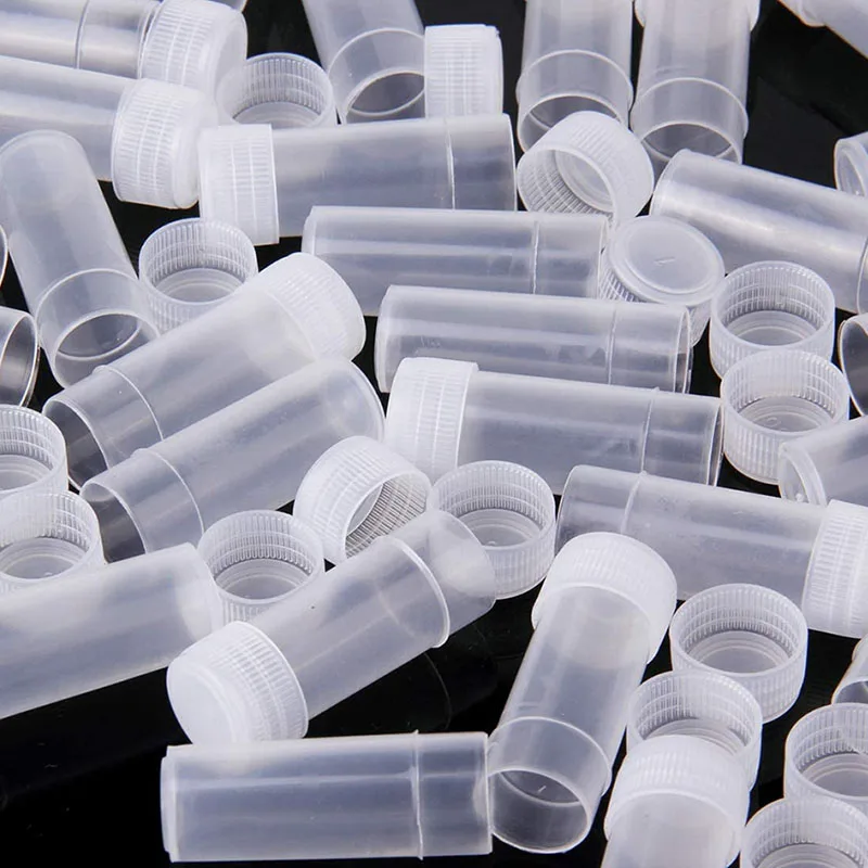 100Pcs 5ml Plastic Test Tubes Sample Vial Powder Craft Bottles Small Medicine Pill Capsule Storage Container With Screw Cap