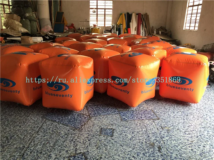 Sale of 1 meter inflatable water cube buoy, triangular buoy float for water sports.