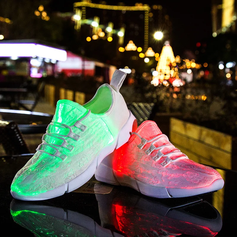 Size 25-47 New Summer Led Fiber Optic Shoes for Girls Boys Men Women USB Recharge Glowing Sneakers Man Light Up Shoes