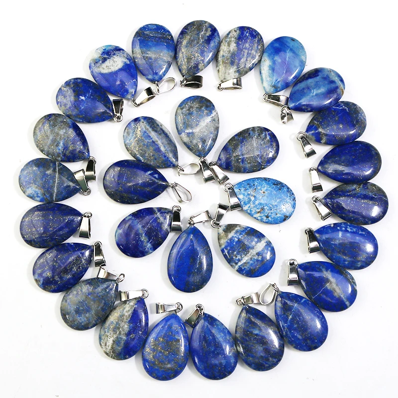 Natural Lapis Lazuli Waterdrop Crystal Pendants Healing Reiki Stone Teardrop Beads Charms For Jewelry Making Wholesale