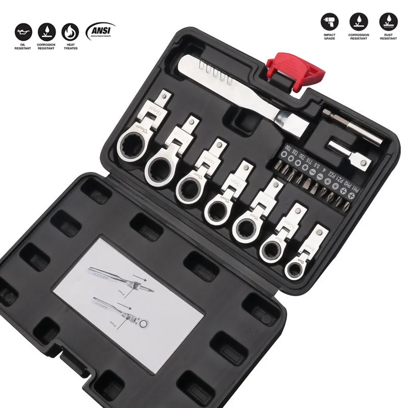 

Portable 20PCS Shaking Head Interchangeable Ratchet Wrench Set 180° Rotating Ratchet Gear Wrenches Auto Repair Tools