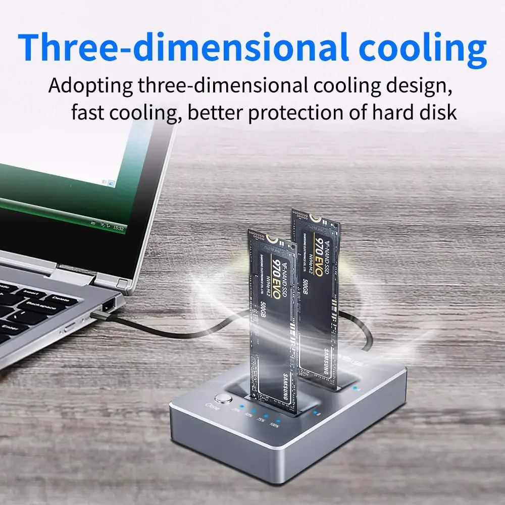 Acasis Clone Dual Bay M.2 NVME USB3.0 External Hard Driver 10Gbps Excellent Dissipation PCIE Reader for Windows/Mac/Linux Laptop