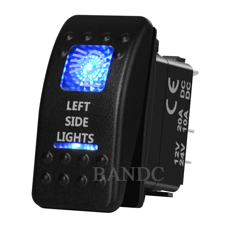 Left Side Light Rocker Switch 5P On-Off Dual Illuminated Blue Led Light Rocker Switch for Car Boat Bus Truck Caravan RV ARB