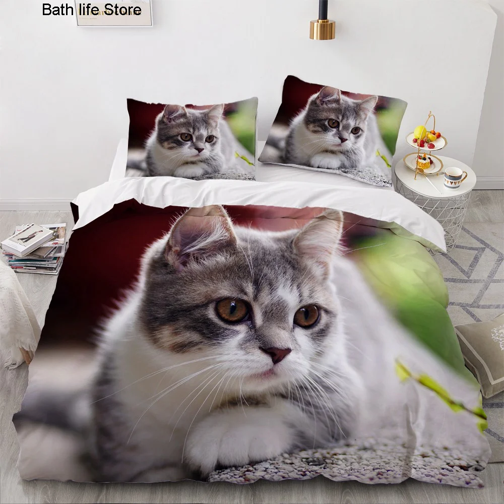 Pet Black Cat Design 3D Bedding Sets White Duvet Quilt Cover Set Comforter Bed Linen Pillowcase King Queen 140*210cm Size Dogs