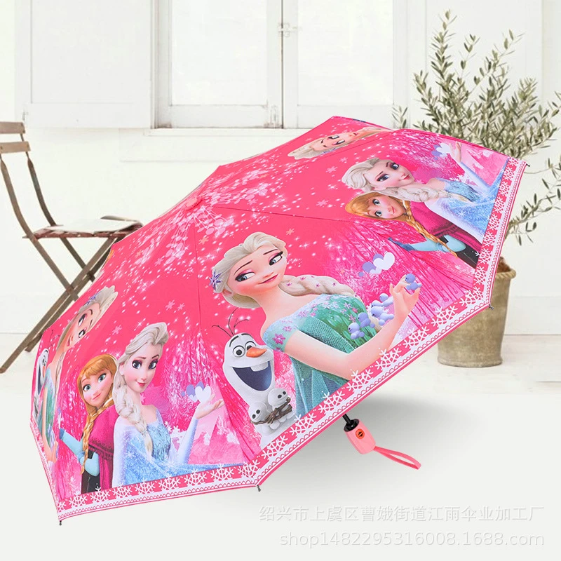 Guarda-chuva frozen para meninas, guarda-sol dobrável para crianças à prova de vento