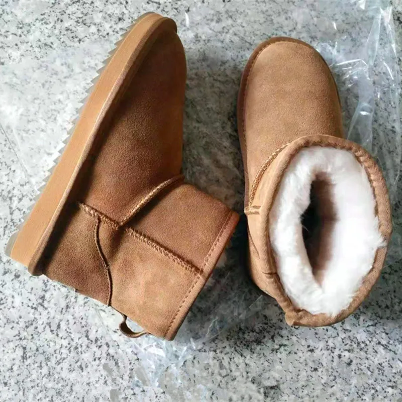 snow boots women waterproof Australia winter warm shoes Non-slip rubber sole 100% genuine cowhide leather big size wholesale