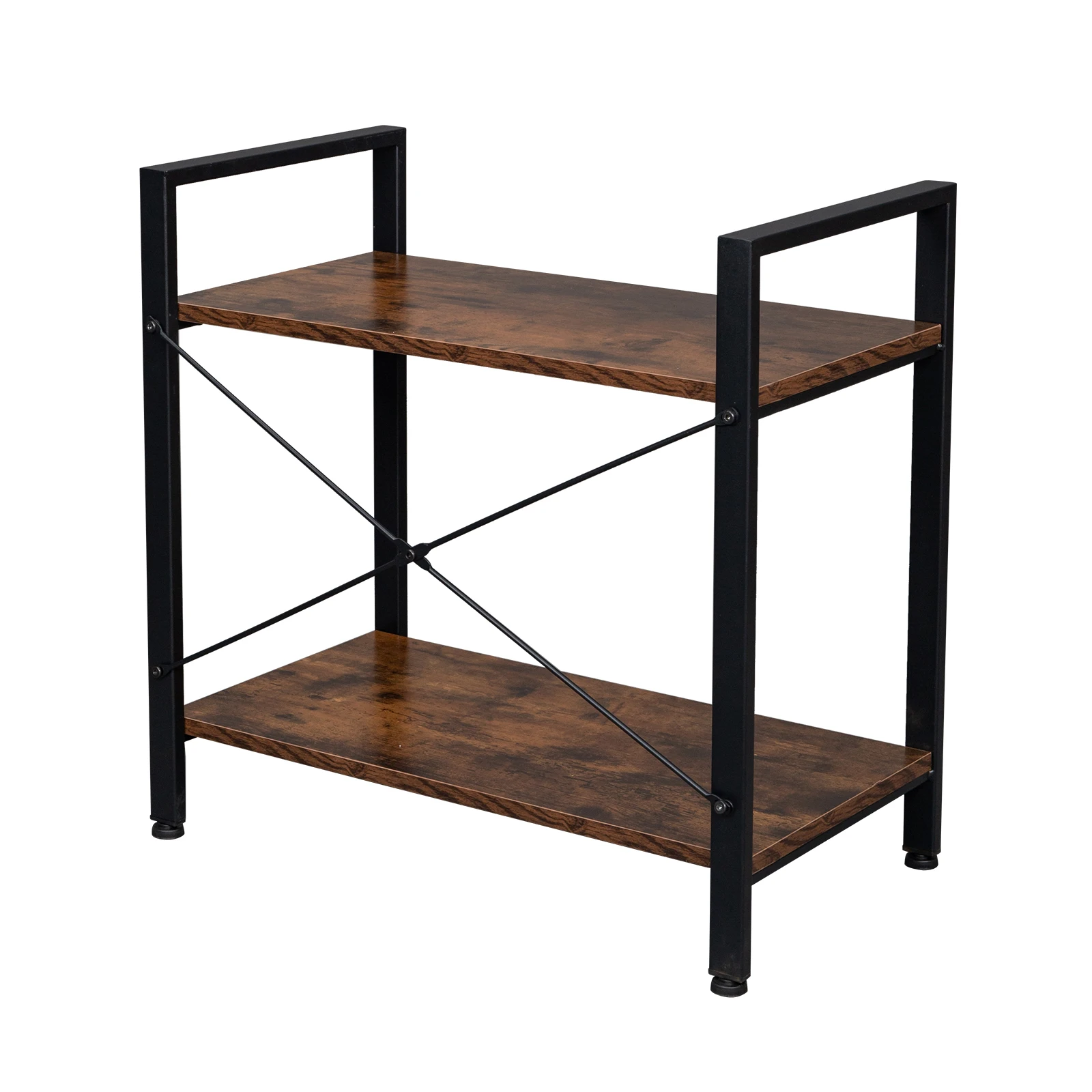 US Vintage Bookshelf 2 Tier Bookcase Modern Narrow Book Shelf and Book Case  Industrial Wood Shelving Unit for Living Room