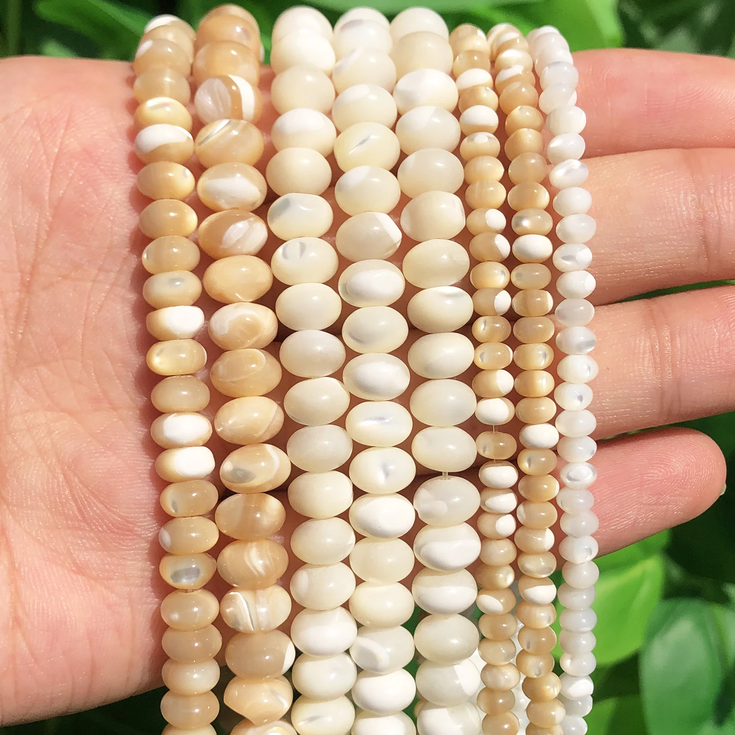 Natural Mother Of Pearl Mop Shell Rondelle Beads White Beige Round Loose Spacer Beads for Jewelry Making DIY Bracelet 15''