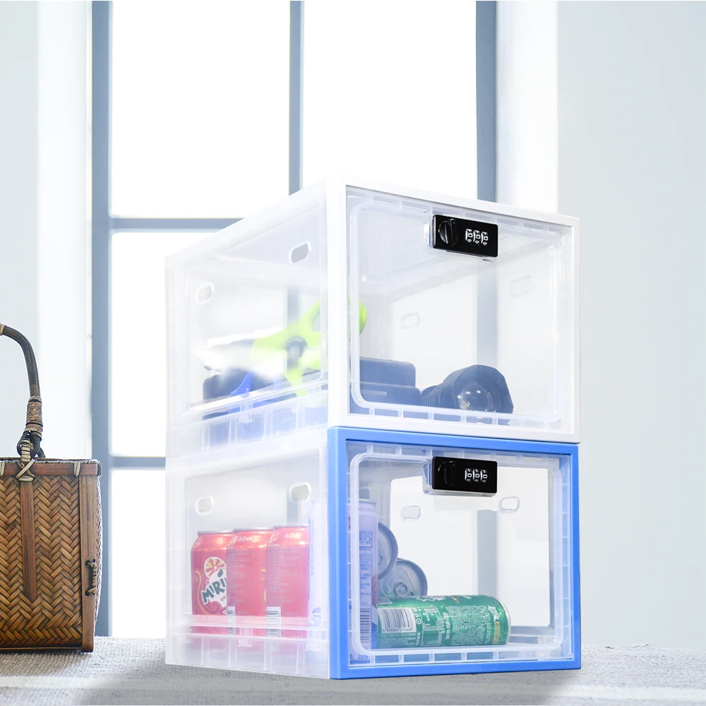 Sneaker Storage Box Transparent Food Storage Box with Code Lock Compact Sanitary Mobile Phone Tablet Code Box