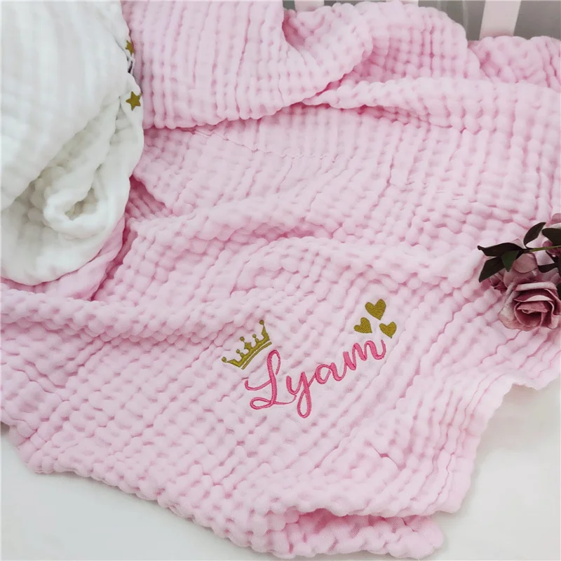 Baby Blanket & Swaddling Stroller Muslin Blanket Personalised Baby Gift Cotton Newborn Babi Boy Girl Infant Bedding Swaddle Wrap