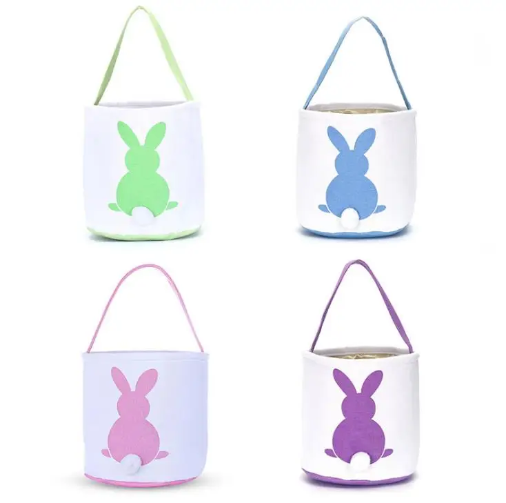 

White Easter Egg Storage Basket Canvas Bunny Ear Bucket Creative Easter Gift Bag With Rabbit Tail Decoration 4 Styles SN4268