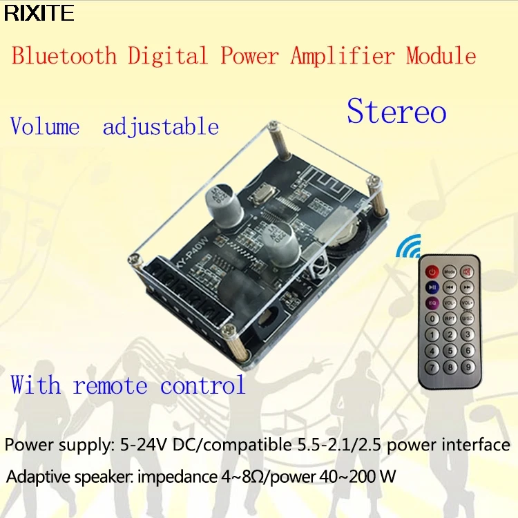 XY-P40W Bluetooth 5.0 Power Amplifier Audio Board Stereo Digital Amplifier Small Stereo AMP Home Theater With Remote Control