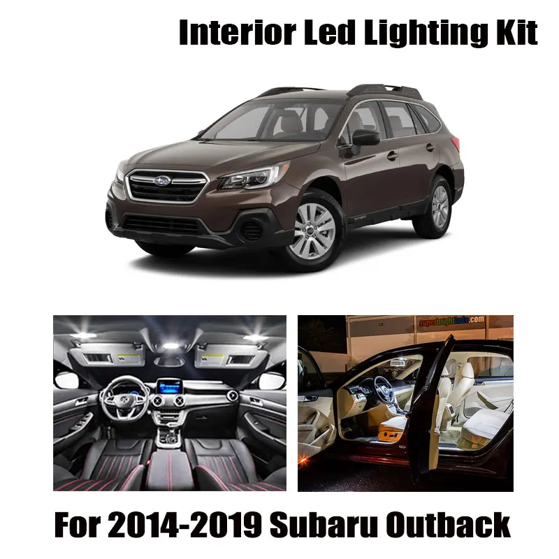10 pçs branco carro lâmpadas led interior mapa cúpula luz kit apto para 2014-2017 2018 2019 subaru outback tronco porta lâmpada da placa de licença