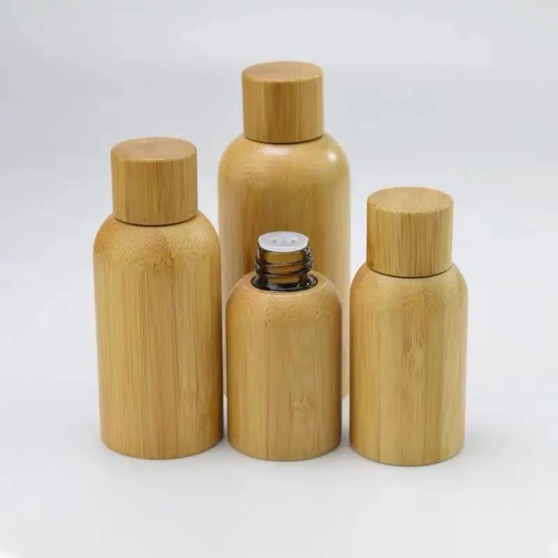 15ml 30ml 50ml Toner Bottle Skin Care Lotion Natural Bamboo Cap ECO-Friendly Bamboo Wood Glass Essence Packaging Container