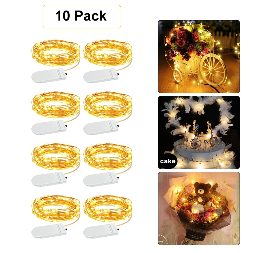 10 pçs/lote 1m/2m/3m/5m fio de cobre led string luzes de fadas guirlanda luz para festa de casamento de natal diy bolo decoração do feriado