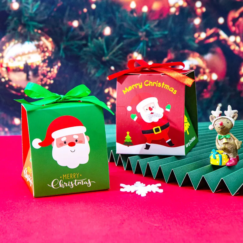 

50 Pcs/Lot Christmas Candy Box With Bow Paper Storage Case New Year Kids Gift Packing Cookie Wrapping Boxes Santa Claus Festival