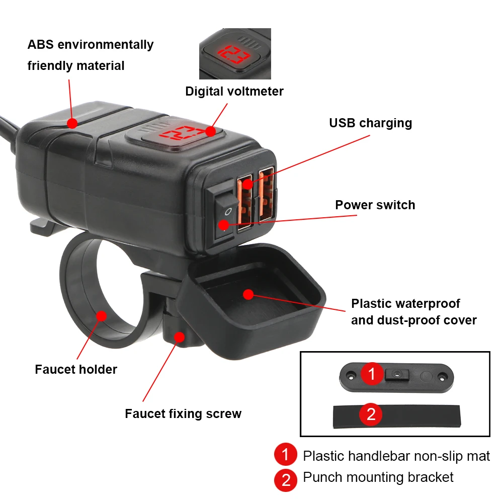 Cargadores USB 3,0 de 12V para adaptador de motocicleta, Kit Digital a prueba de agua, accesorios electrónicos universales para Moto Dirt Pit Bike