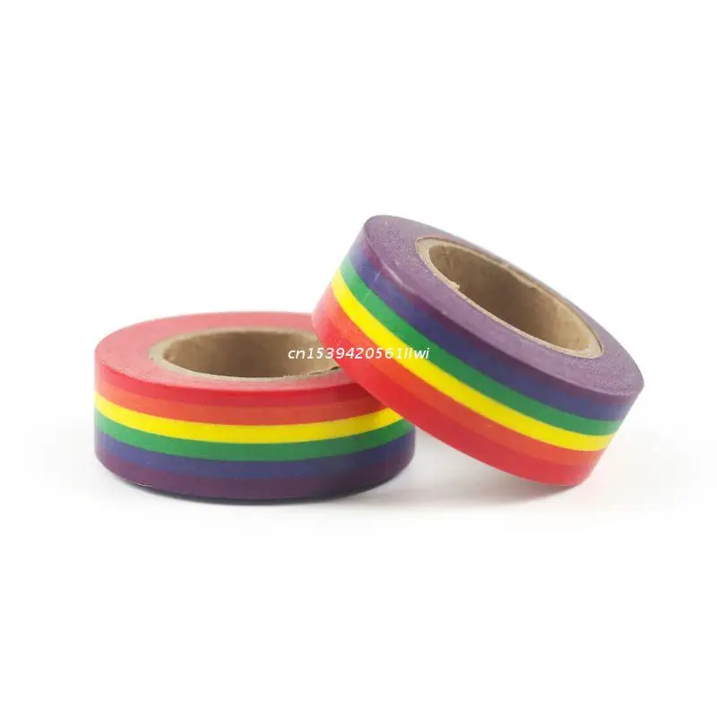 1PC Rainbow Washi เทปโรงเรียนเครื่องเขียนเทปสำนักงานเครื่องเขียน15มม.Dropship