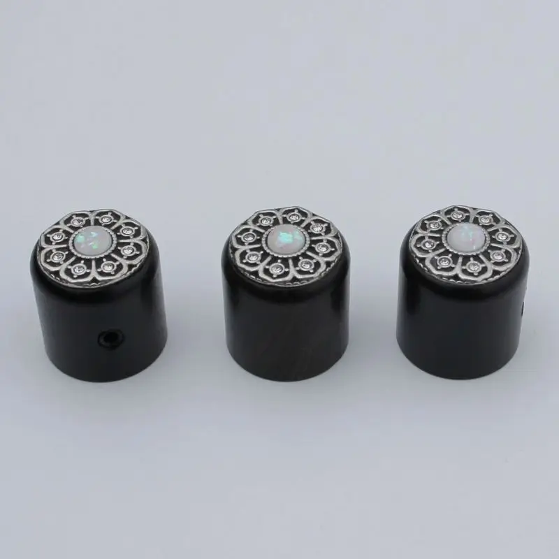 3 Pcs GUYKER Red sandalwood/Ebony Potentiometer Knob White flower surface Inner Diameter 6MM for Guitar Bass Accessories WK001