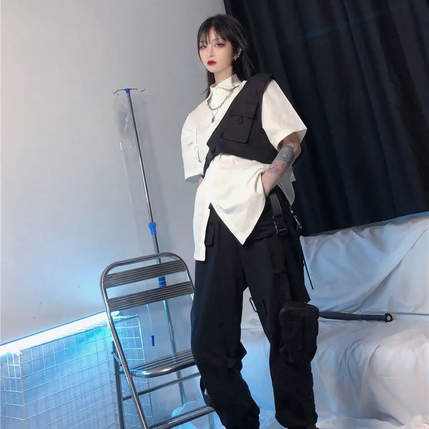 Vests Women Pocket Fashion Summer Adjustable Waist All-match Outwear Solid Casual Harajuku Aesthetic Simple Ulzzang Street Style