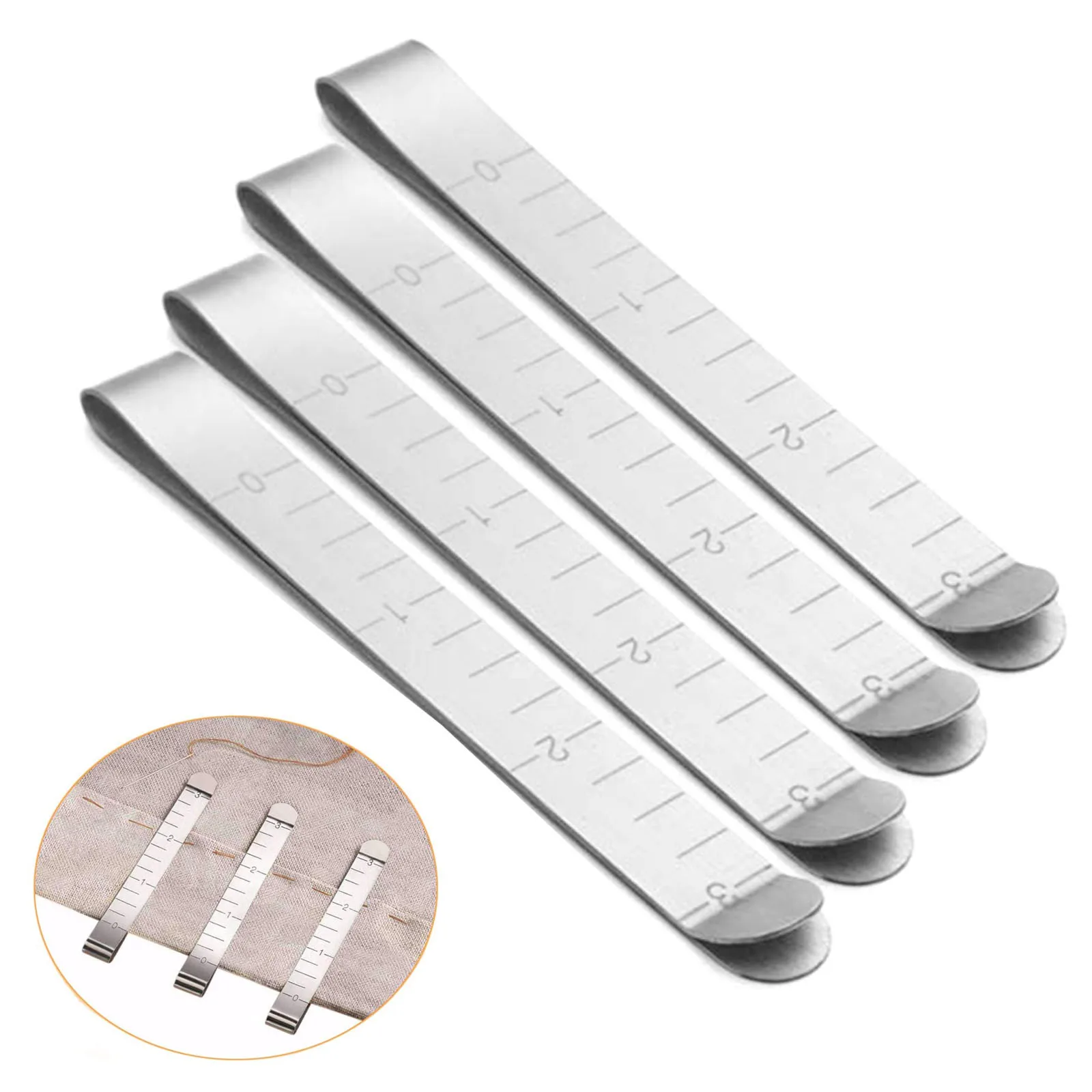 5Pcs Silver Sewing Quilting Clips Stainless Steel Hemming Clips Measurement Ruler Patchwork Fabric Quilting Craft Sewing Tool
