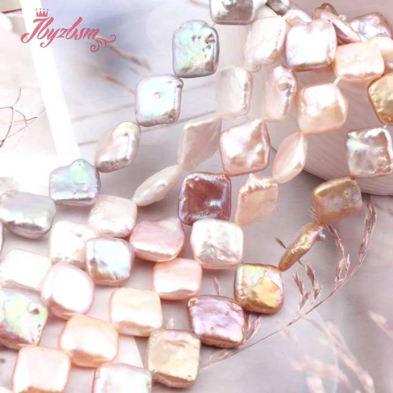 10mm Natural Cultured Freshwater Pearl Bead Square DIY Loose Stone Beads Strand 15
