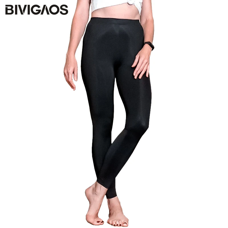 BIVIGAOS nowe legginsy lodowego jedwabiu wiosna lato cienkie sportowe legginsy treningowe wysoka rozciągliwość jedwabiste czarne wąskie legginsy Fitness damskie