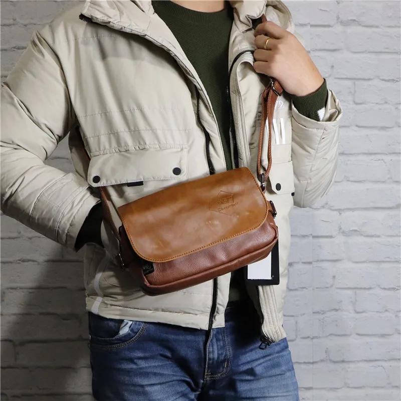 Vintage New Brand Designer Men\'s Messenger Bags Casual Crossbody Bag Small Leather Shoulder Sling Bag Daily Phone Bag