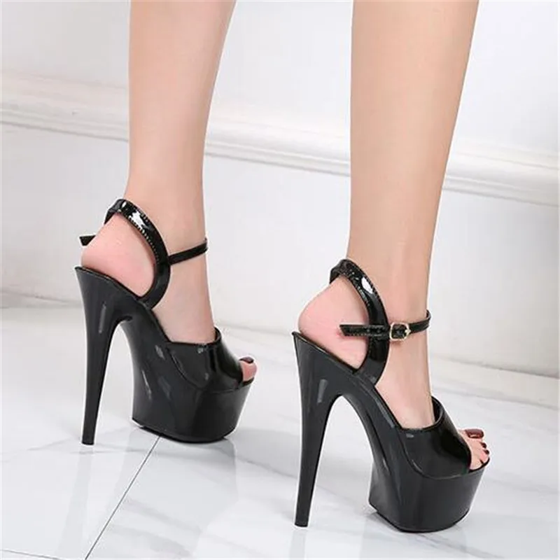 Summer Walking Show Artifact Model high-heeled Shoes Sandals Thin-heeled 13/15 cm Sexy Black Platform Hate Sky high-heeled Shoes