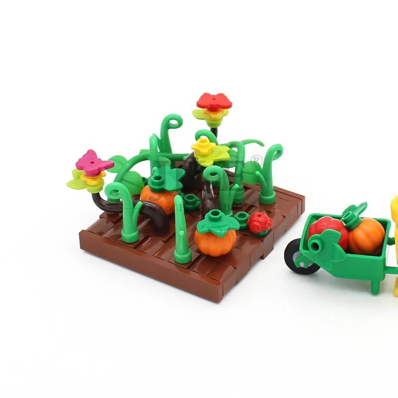 MOC Plants Pumpkin Patch Farmland Crop Building Blocks City Street View DIY Bulk Bricks Gardan Children Compatible with Toys