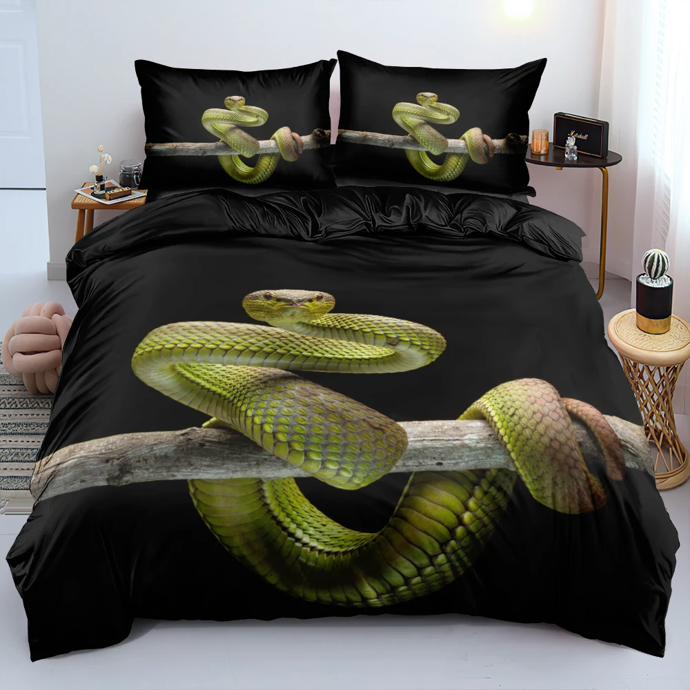 

HD Green Snake Bedding Set Custom Design Comforter/Duvet Cover Set Twin Queen King Size 220x240cm Soft Bed Linen for Boys Girls