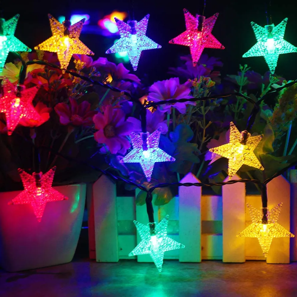 7M 12M Solar Powered Star String Lights 50 100 LED Star Fairy Lights Outdoor Waterproof Lamp 8 Modes For Garden Patio Yard Decor