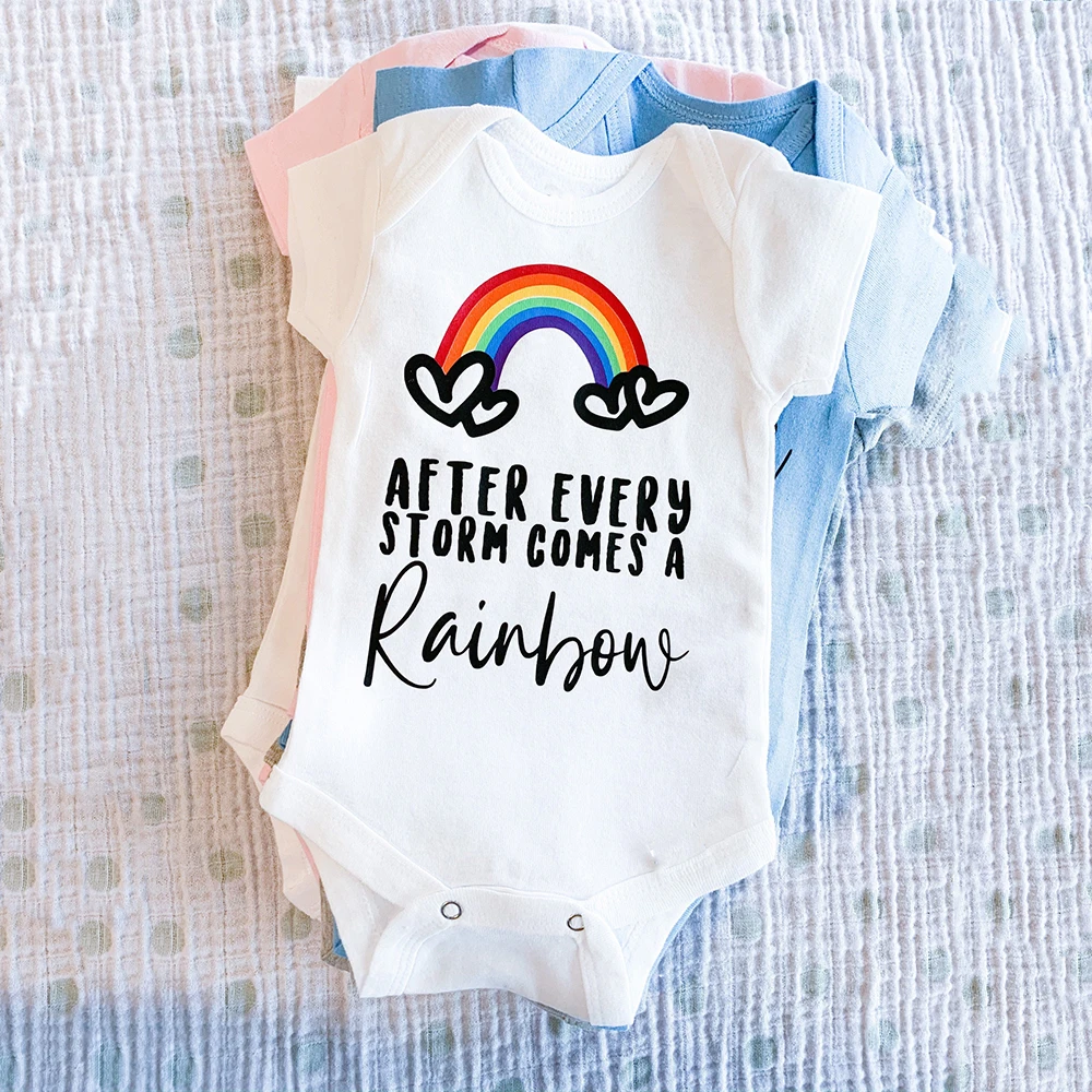 After Every Storm Comes A Rainbow Baby  Baby Rainbow Bodysuits Pregnancy Announcement  Babyshower Gift Fashion