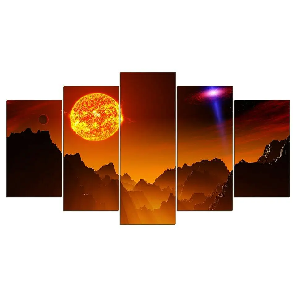 

No Framed Canvas 5Pcs Fire Planet Mountain Fantasy Wall Art Posters Pictures Home Decor Accessories Living Room Paintings