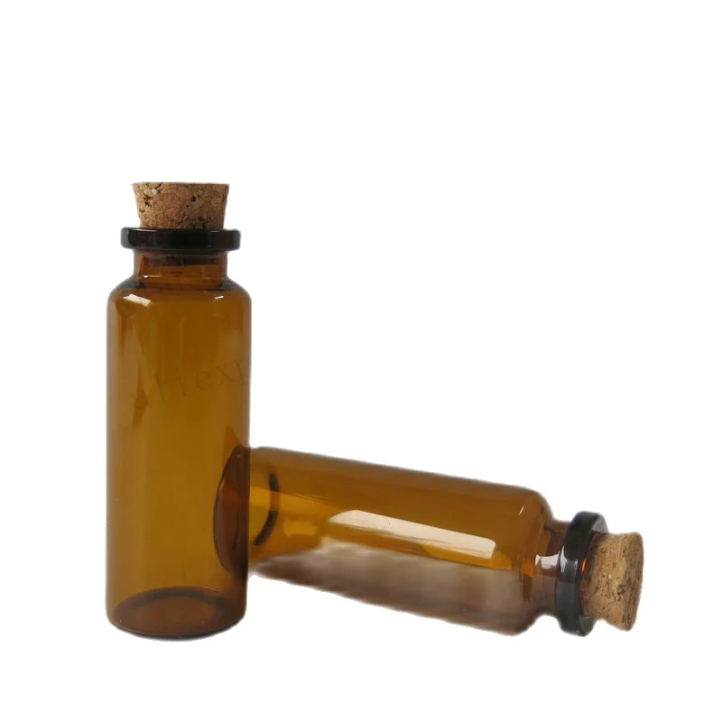 100pcs/lot 20ml Amber Glass Bottle With Wood Cork 2/3oz Brown Corked Glass Bottle 24*65*12.5mm Empty Glass Container with Cork