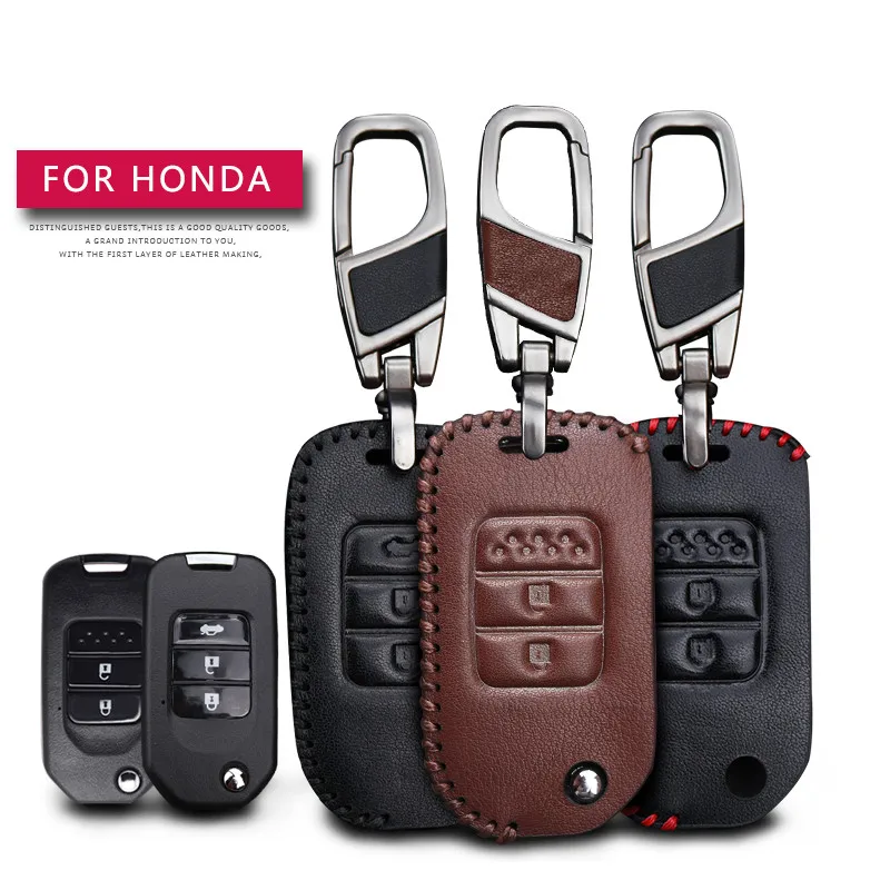 Leather Car Keyring Key Cover Case For Honda Civic 4D 10th gen Accord 7 HRV CRV 3 4 City Fit 2019 2020 Key Holder Accessories