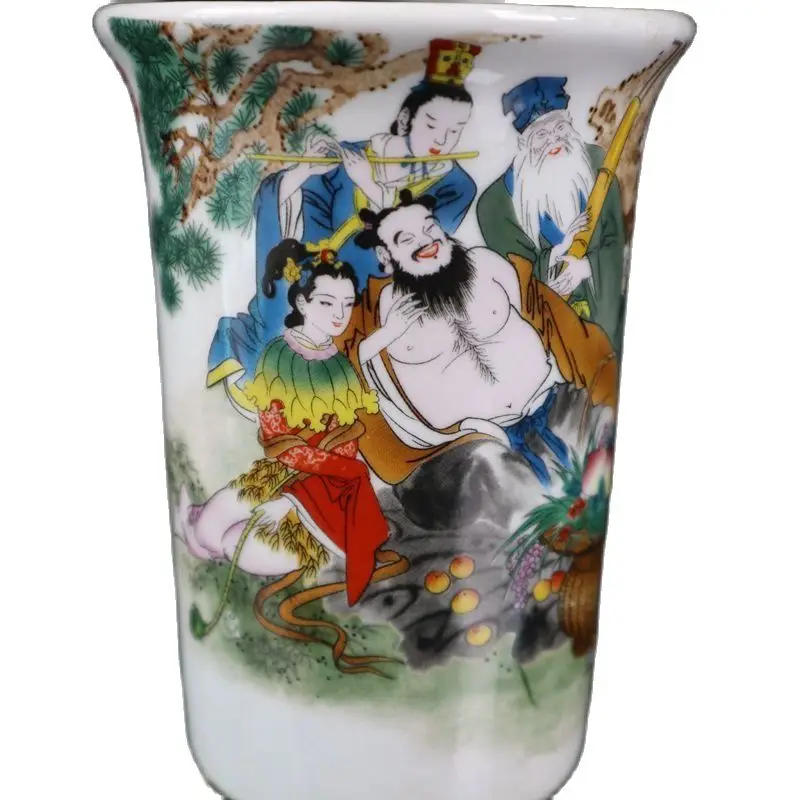 China Old Porcelain Pastel Eight Immortals Pattern Flowerpot