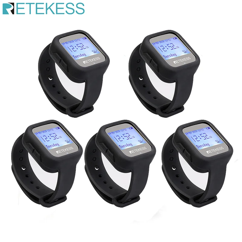 Retekess 5Pcs TD106 Wireless Waterproof Watch Receiver Restaurant Pager Waiter Calling System 433MHz For Customer Cafe Service