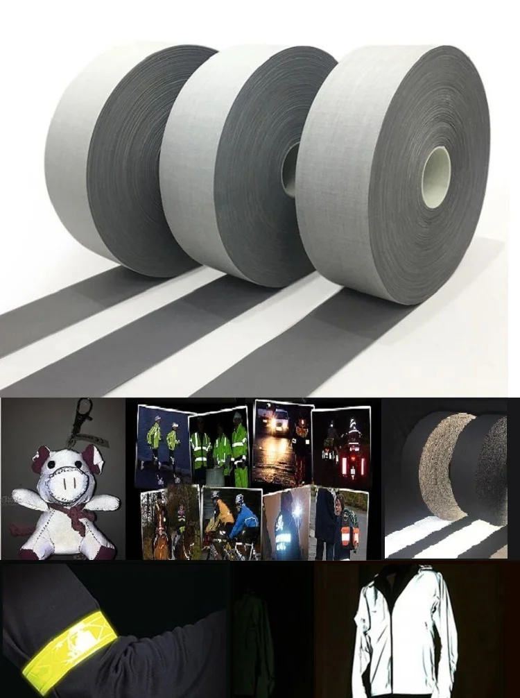 Bright Silver Reflective T/C Fabric, Road Traffic Warning Tape, Garment Accessories, Sewing for Clothing