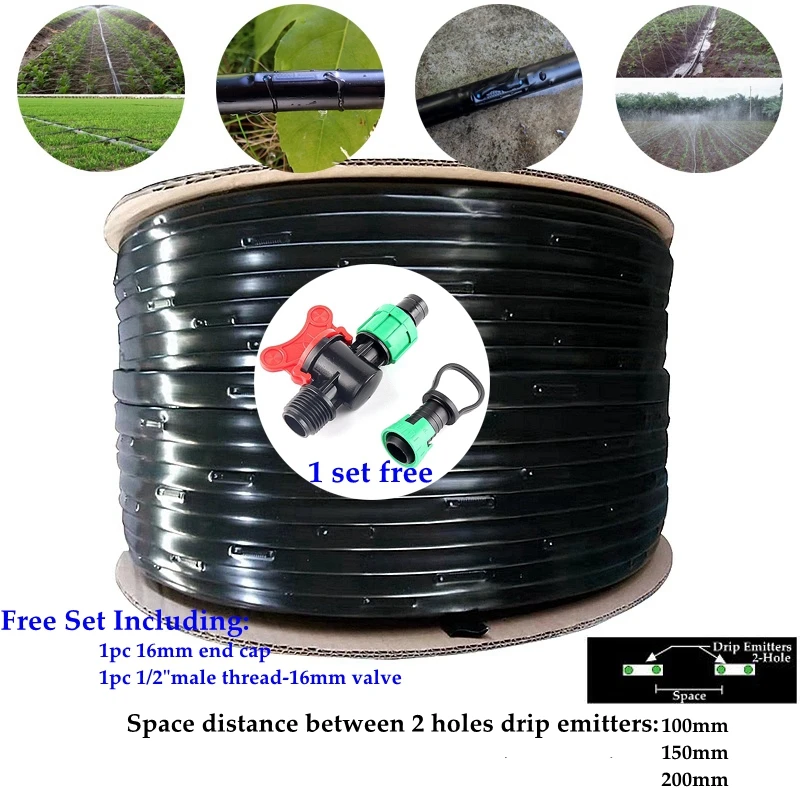 1000M/rolka 16mm 2 otwory mikrosystem irygacyjny Patch taśma kroplująca przestrzeń odległość 10cm 15cm do 40cm podlewanie wąż dostosowania wysyłkę