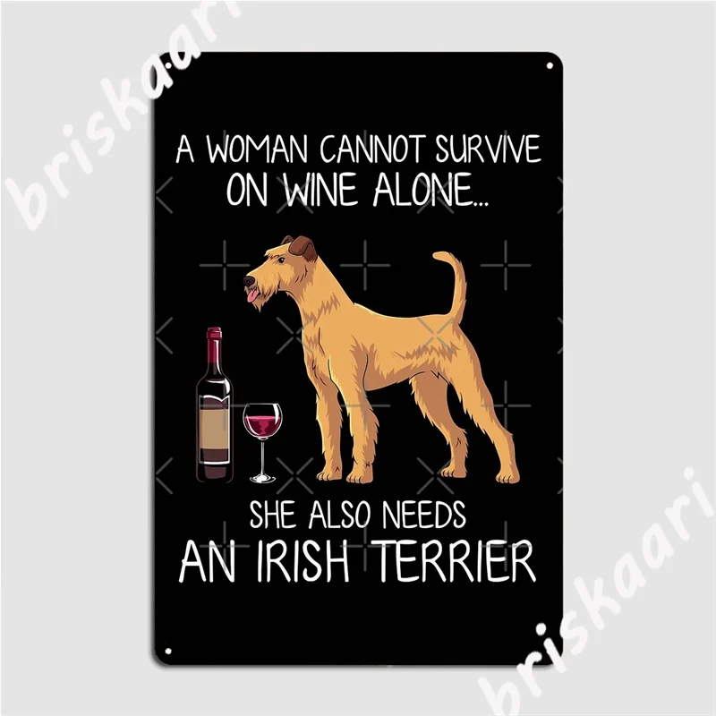 Irish Terrier And Wine Funny Dog Metal Signs Cinema Living Room pub Garage Design Painting Décor Tin sign Posters