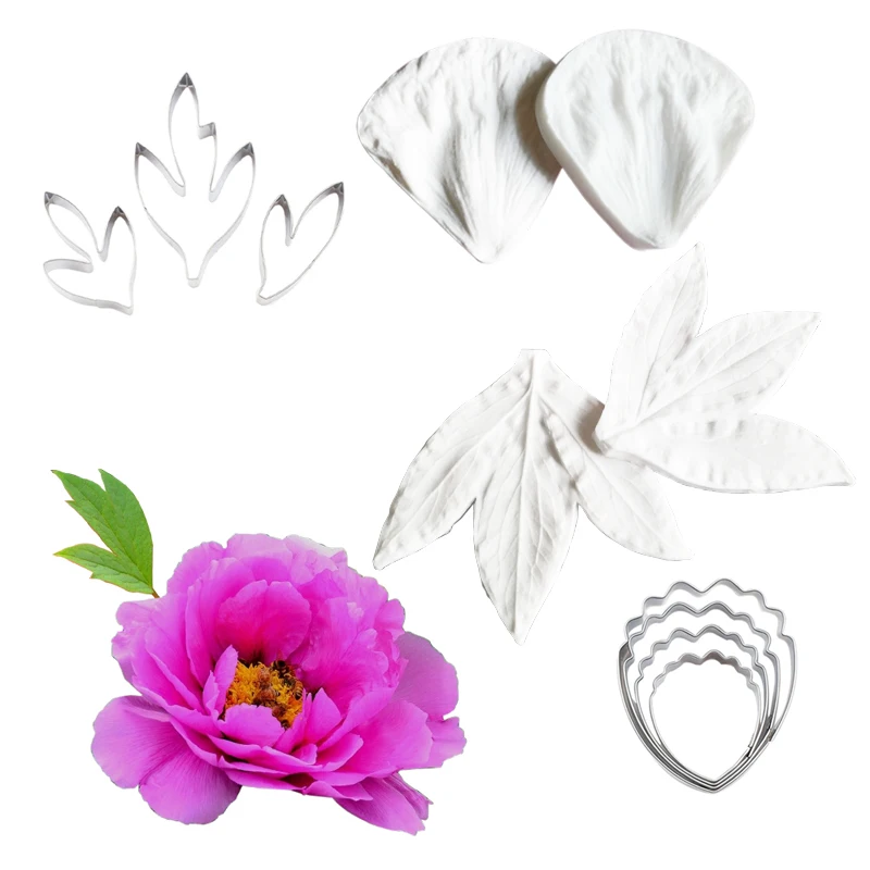 Peony Flower& Leaf Veiner Silicone Molds Baking Moulds Pastry Crafts Candy Chocolate Sugar Clay Handicraft Form Cake Tools CS255