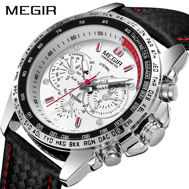 MEGIR Mens Watches Top Brand Luxury Quartz Watch Men Fashion Casual Leather Strap Clock Small Dial Decoration Sport Watch Erkek